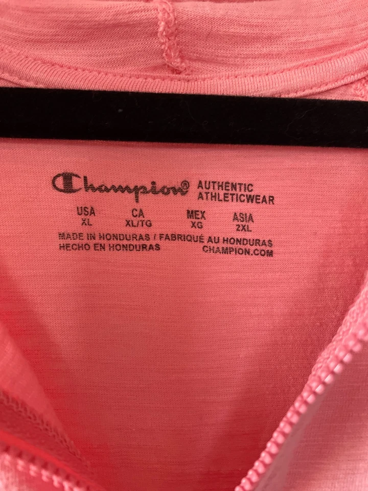Champion Auténtica Ropa Deportiva Mujer Rosa Slub Tejido Cremallera Sudadera con Capucha Talla XL Foto 3 de 4