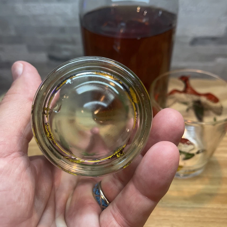 Vasos de faisán vintage de 2 piezas de Hazel Atlas hombre cueva pájaro cazador regalo Foto 4 de 4