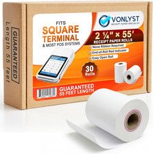 Square Terminal Paper Rolls 2 1/4" x 55' BPA Free Thermal Receipt Paper for S
