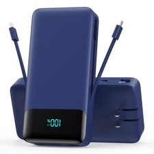 Portable Charger Power Bank for iPhone with Built-in Cables and AC Dark Blue