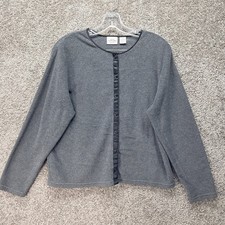 Sonoma Womens Gray Fleece Button Front Cardig...