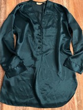 Victoria s Secret Gold Label Sleep Shirt Satin Emerald Green Button Down M/L VTG