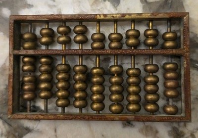 TINY BRASS ABACUS CALCULATOR 3 1/4'' X 1 7/8'' X 3/8''
