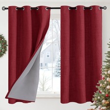 Burgundy Linen Blackout Curtains 42W x 45L 2 Pack for Window