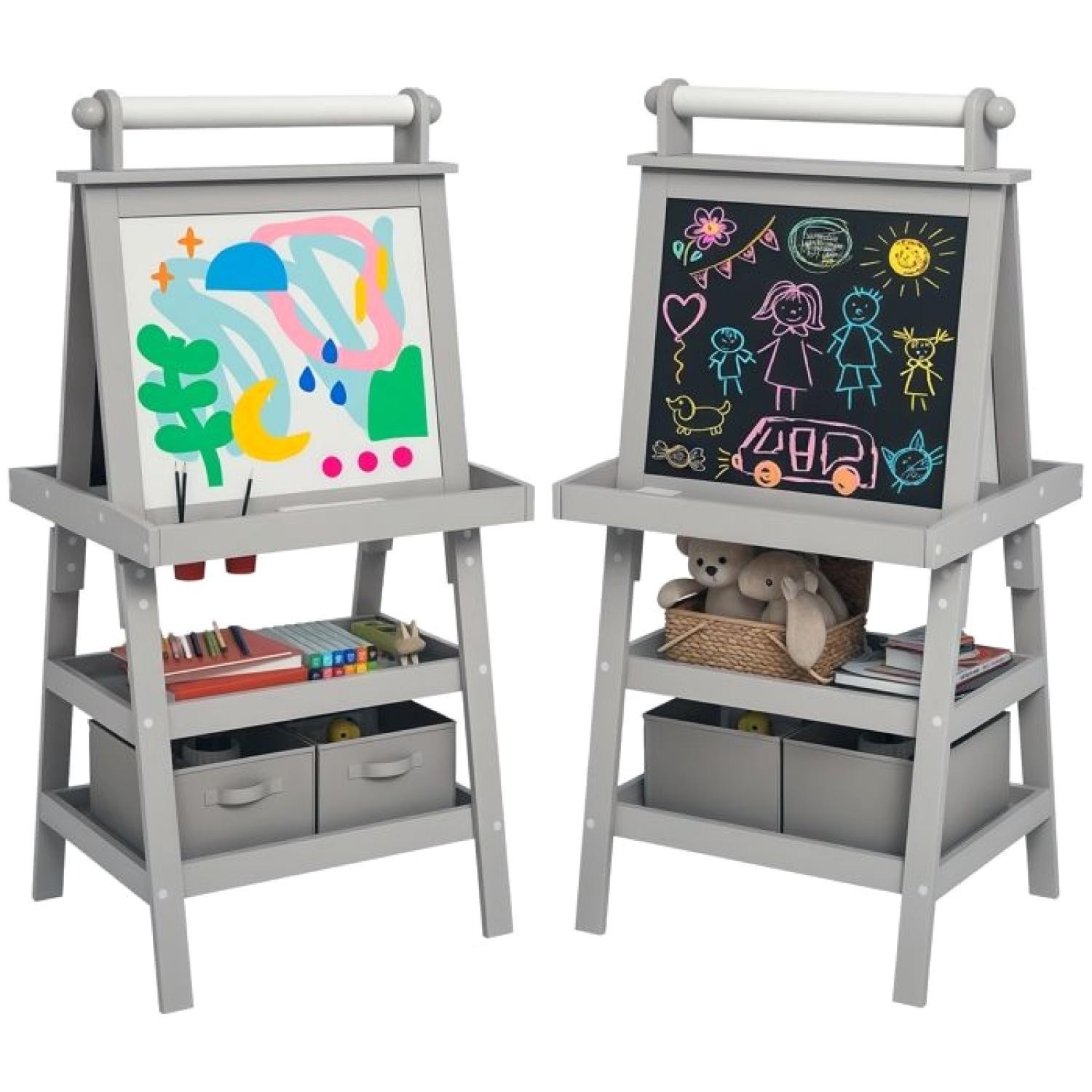 Tableau Enfant AIYAPLAY Gris 3 en 1 pour Dessiner à la Craie et au Feutre en Salle de Jeux