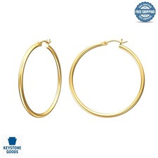 14K Gold Plated Hoop Earrings for Women, Hypoallergenic, 40mm Diameter