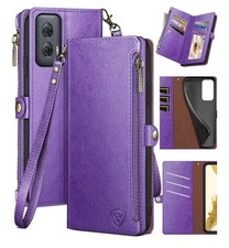 Motorola Moto G Power 5G 2024 Wallet case Zipper Credit Card Holder RFID Purple