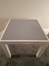 white wooden lego table, base plates building grey, must go!!
