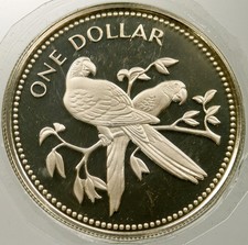 1974 BELIZE .59oz SILVER Proof 1 Dollar Coin Scarlet macaw TROPICAL BIRD i121589