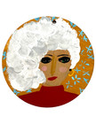 Original Mini Painting, round abstract mini portrait, lady, acrylic, wood, 3.5" — photo 2