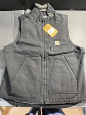 Carhartt Men's Black Washed Duck Mock Neck Sherpa Lined Vest Soft Size M NWT