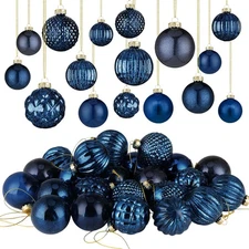 Liliful 24 Pcs Navy Blue Glass Christmas Ball Ornaments 2.36 Inch, 