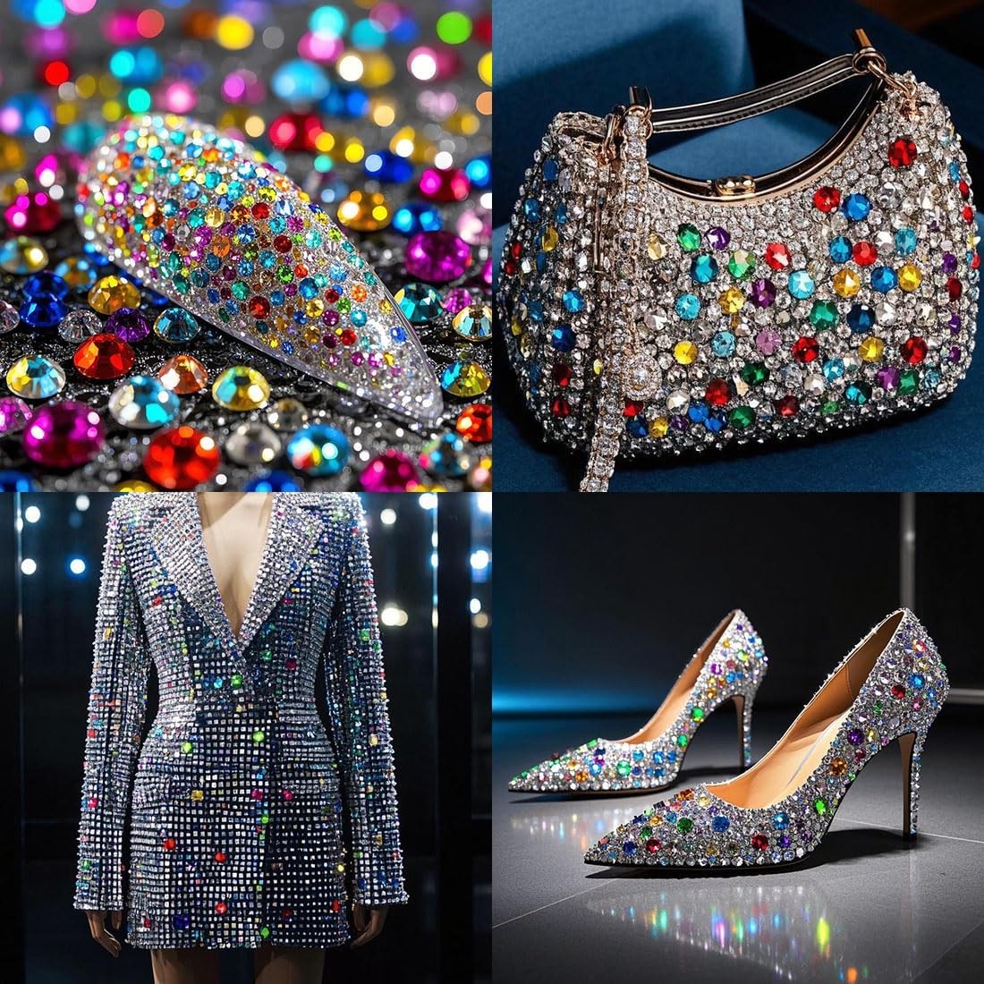 Mixed 1400pcs AB Colour Gems Jewels Flatback Small to Tiny, Muticolor 