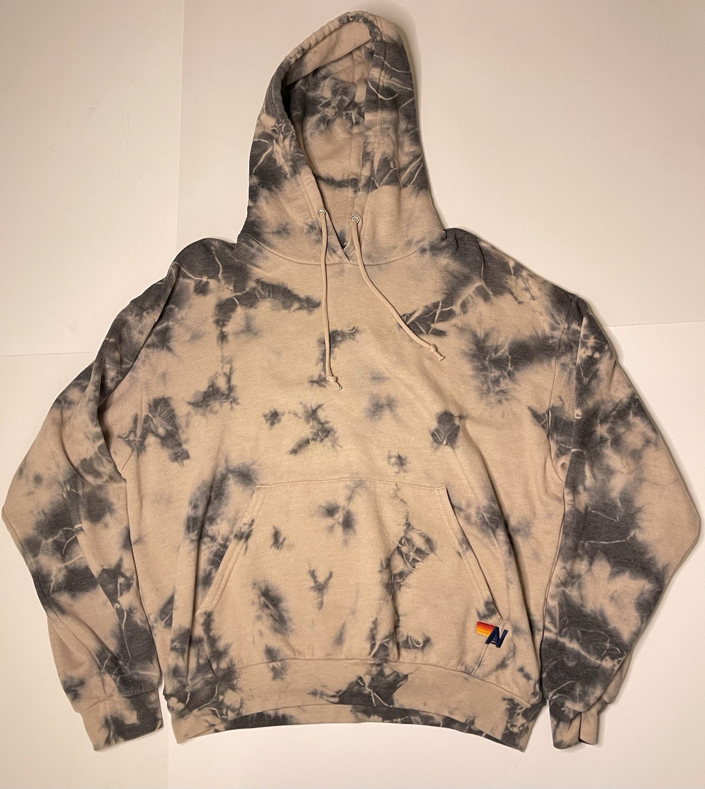 Aviator Nation Hoodie Large Tie Dye Relaxed Pullover Sweatshirt Tan XS