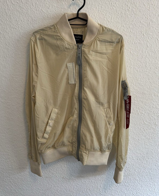 Alpha Industries Herren Bomberjacke beige S Nylon Reißverschluss Logo