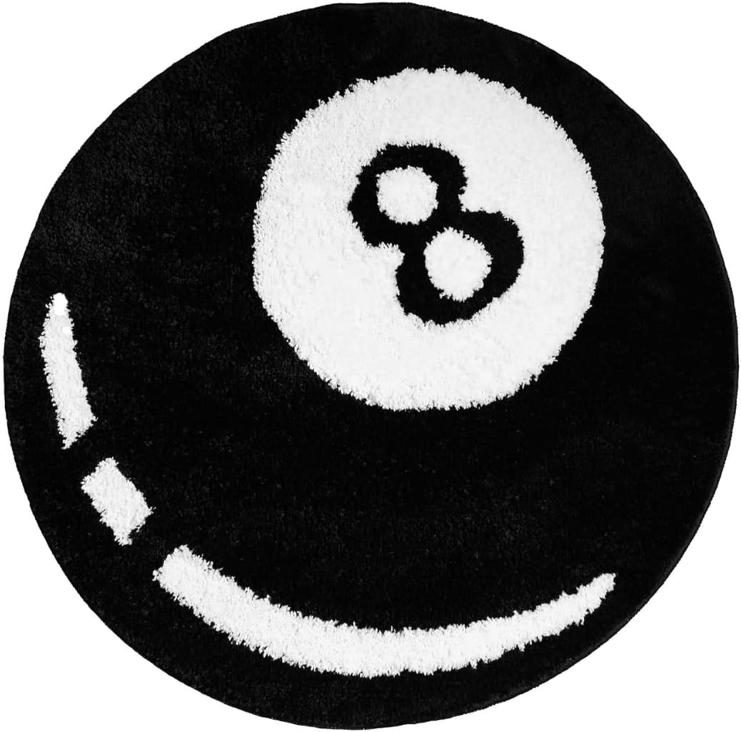 32-Inch Hypebeast 8 Ball Rug in Black & White Round Design