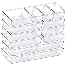  Drawer Organizer, 12 Pack Clear Plastic Kitchen Drawer Organizers 12 PACK