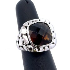 Designer 925 Sterling Silver Cushion Smoky Quartz Pebbled Statement Dome Ring