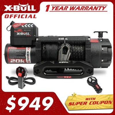X-BULL 20000LBS Winch 20K Winch Synthetic Rope Truck Trailer 12V Winch Off Road