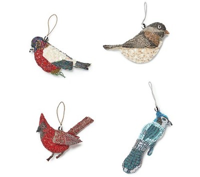 SET OF 4 MacKENZIE CHILDS BEADED BIRD ORNAMENTS BNIB