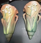 Vintage Roseville Iris Green Hanging Wall Pocket Vase Pair 1284-8
