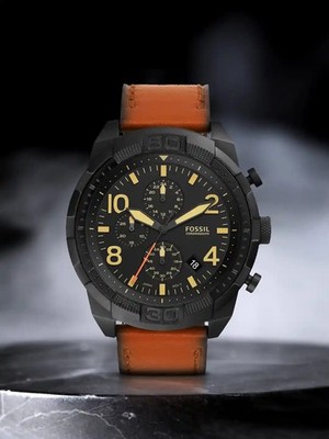 Fossil Chronograph Bronson FS5714 Herrenuhr Edelstahl Leder Datum Uhrenbox NEU