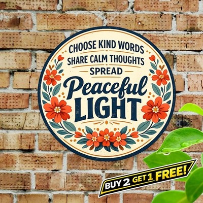 Imagine All The People Living in Peace 8x8 Round Tin Sign Hippie Decor