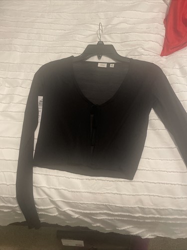 Wilfred Women’s 2XS Tangled Long Sleeve Sheer Tie Front Blouse ARITZIA BLACK - Picture 3 of 7