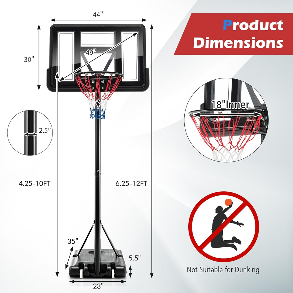 Basketball Hoop Outdoor, 4.2510 Ft Height Adjustable Portable
