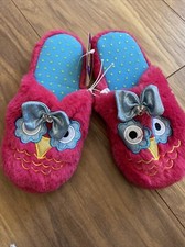 Girls PINK OWL SLIPPERS Open Back SLIP ON Rubber Sole SIZE S 11-12. New