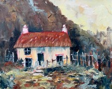 QUADRO OLIO ORIGINALE arte fattoria 8x10" accogliente cottage scena arte Irlanda dipinto