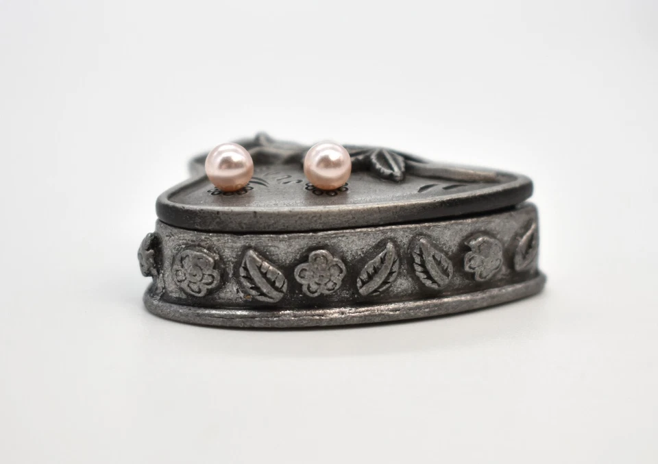 Турин июнь безделушка коробка олова роза брошь крышка розовый искусственный жемчуг серьги-гвоздики комплект - Изображение 4 из 4