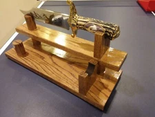   DOUBLE BOWIE KNIFE RED OAK DISPLAY STAND 