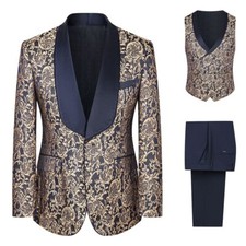Paisley Men Suits Sets 3pcs Floral Slim Fit Tuxedo Jackets Waistcoats Trousers
