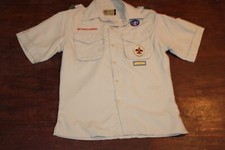Boy Scouts of America BSA Youth Shirt Large Tan Vented Microfiber Sewn Patches