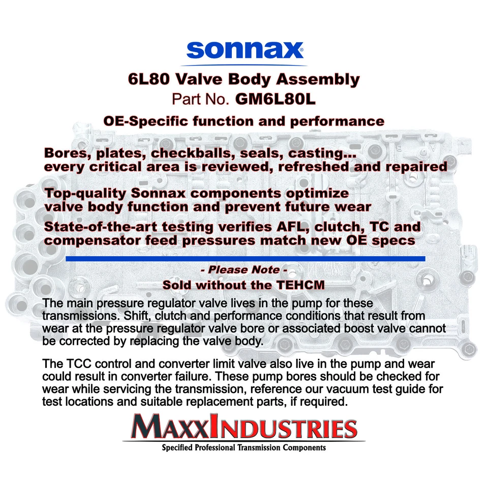 Conjunto de cuerpo de válvula de transmisión 6L80 Sonnax actualizado (GM6L80L) 2010-up Foto 3 de 4