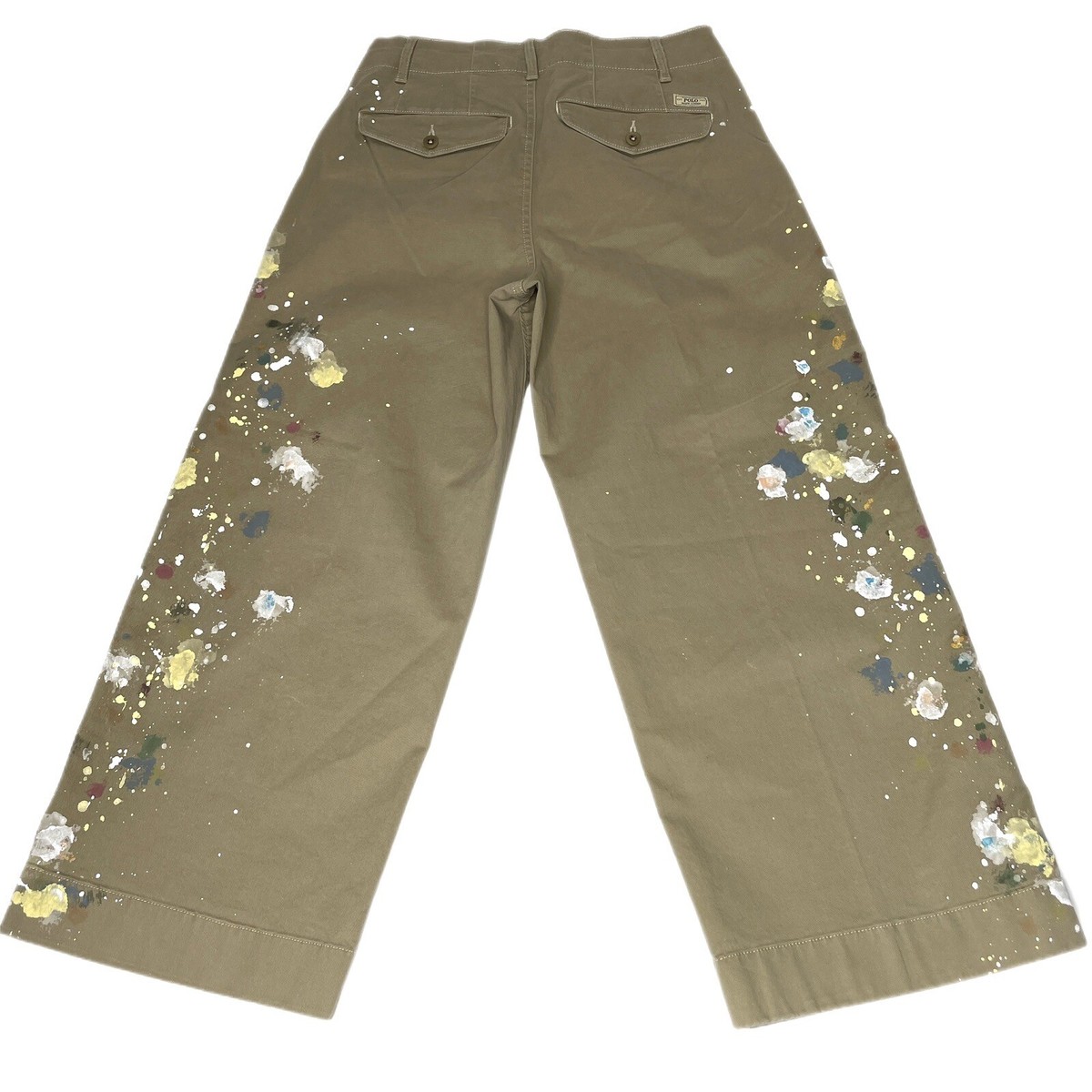 Polo Ralph Lauren Paint Splatter Tan Chino Wide Leg Pants Sz 2 | eBay
