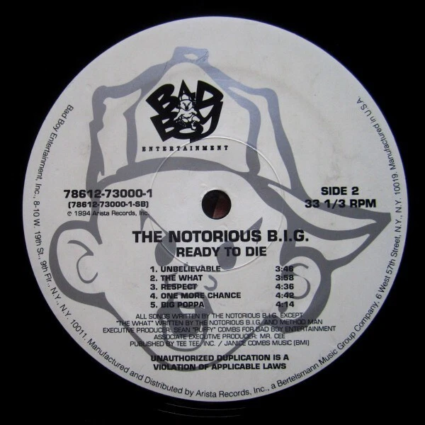 The Notorious B.I.G. / Ready To Die 1994 US LP Bad Boy Entertainment 78612730001 - Image 3 of 4