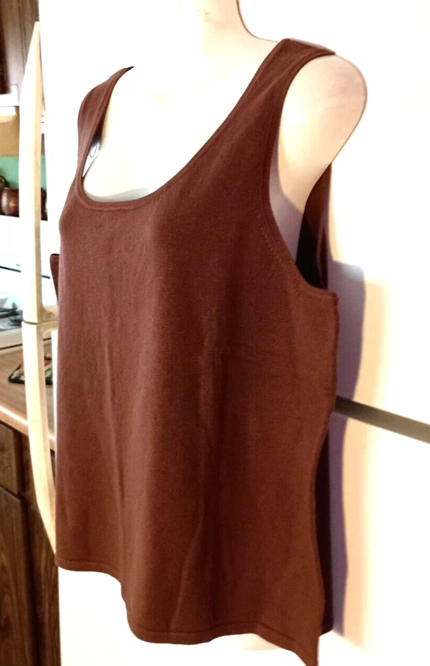 BOB MACKIE WEARABLE ARTE MARRÓN SÓLIDO SEDA MEZCLA NAILON CAMISETA SIN MANGAS TALLA XL Foto 2 de 4