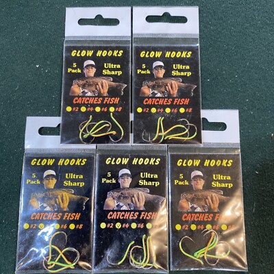 5 Packs Clearfire Ultra Sharp Glow Fishing Hooks Size 4 Chartreuse Orange 5/pack
