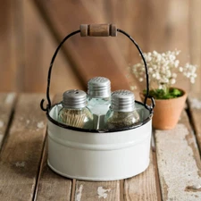 Ctw Home Collection Round Bucket Salt Pepper And Toothpick Caddy - White