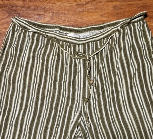 White Stag Green Stripe Linen Blend Wide Legged Cropped Pants capris Sze XL - Picture 2 of 4