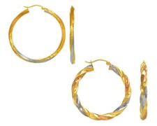 Twisted Hoop Earrings Real 14K Tricolor Gold Large Medium Tube Hoops Women