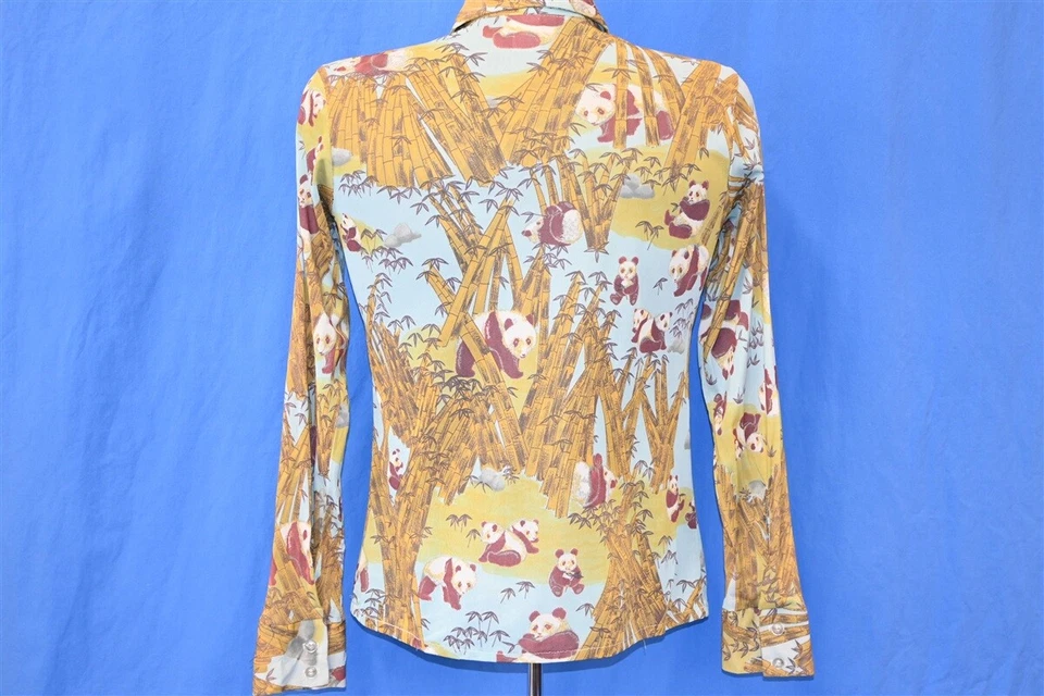 CAMISA DISCOTECA VINTAGE AÑOS 70 PANDA BEARS BAMBÚ CUELLO GRANDE ACETATO NYLON PEQUEÑA S Foto 3 de 4