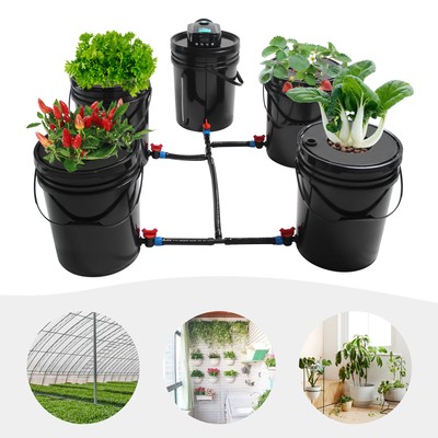 Deep Water Culture DWC Hydroponic Grow System Kit 5 Gallon Round Bucket 5pcs