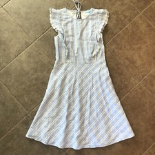 Draper James Collection Linen Embroidered Dress Sz 2 Blue White Back Cutout