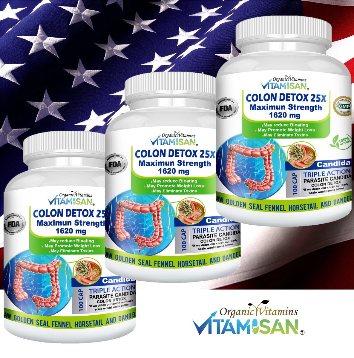 3 Pack Colon Detox 25X, 300 Caps Candida Cleanse Parasite Weight