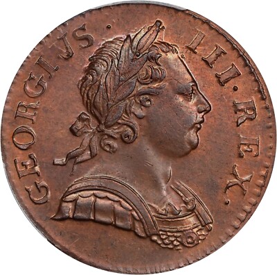 GREAT BRITAIN GEORGE III 1770 HALF PENNY, UNCIRCULATED, PCGS