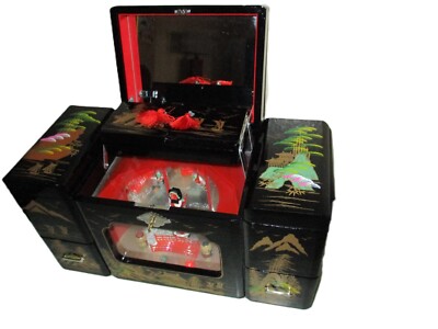 TOYO Lacquered Japanese Jewelry Box, Geisha Girl, Lock/Key, EUC | eBay