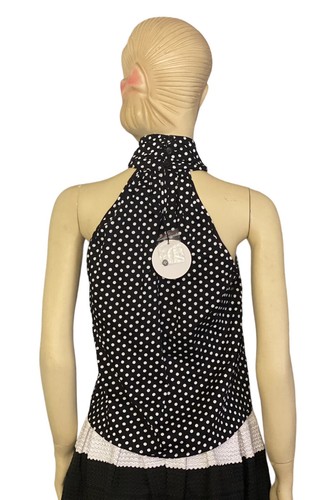 Atmos & Here 6 Austin High Neck Top Blouse Black White Polka Dot Sleeveless New - Picture 4 of 9
